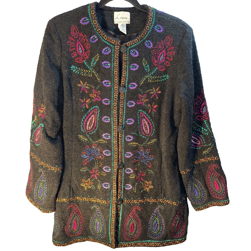 Linea by Louis Dell Olio Jacket Women Medium Wool‎ Embroidered Floral Boucle